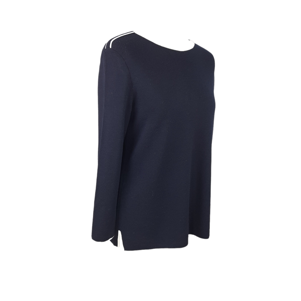 SAINT JAMES Women's Navy Blue 100% Wool Jumper UK Size 12 Contrast Trim Breton - Picture 5 of 15